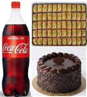 Evde Kutlama Seti Çikolatalı Pasta Baklava ve Soğuk Cola